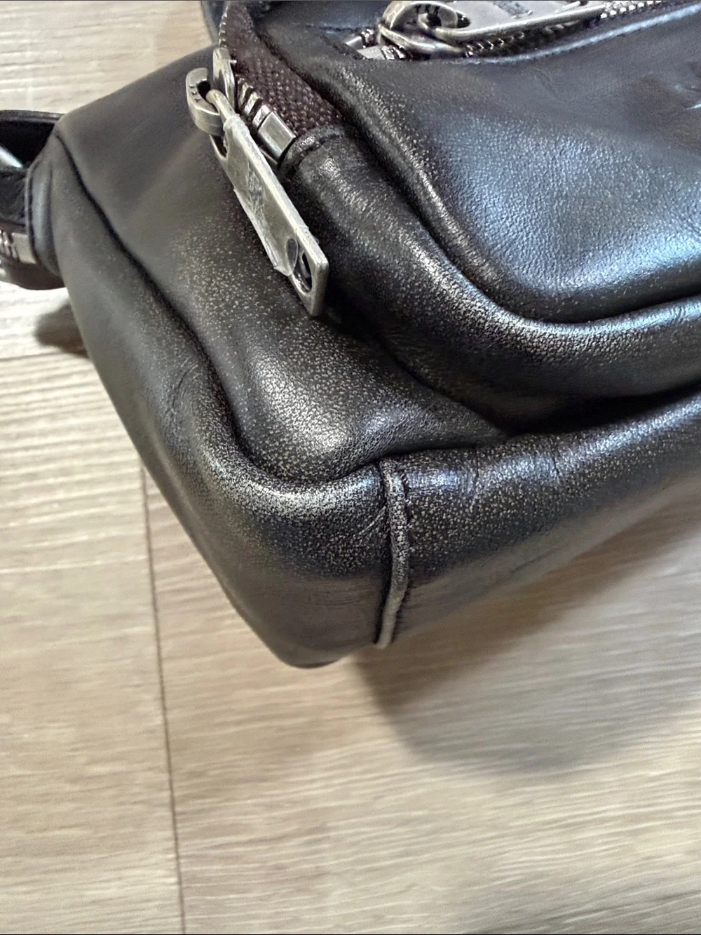 Black Distressed Messenger Bag by MARGE SHERWOOD